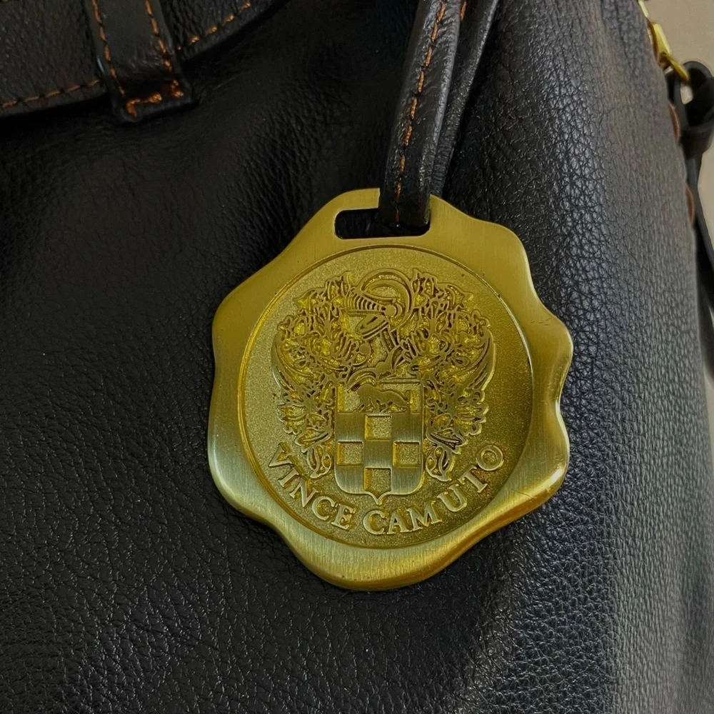 VINCE CAMUTO Black Leather BELTED Shoulder Bag SATCHEL Designer PURSE